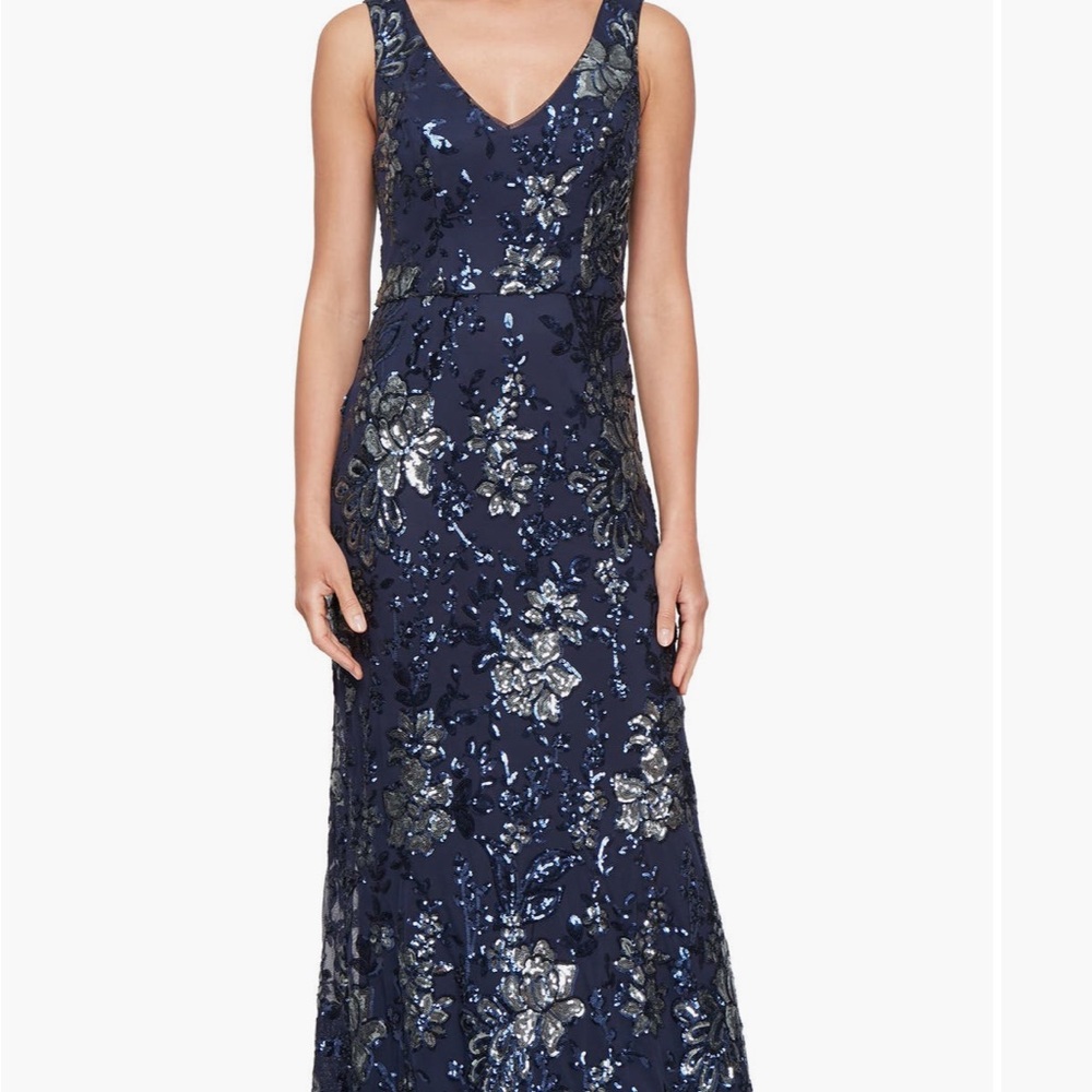 Alex Evenings Blue and Silver Sequin Maxi Gown